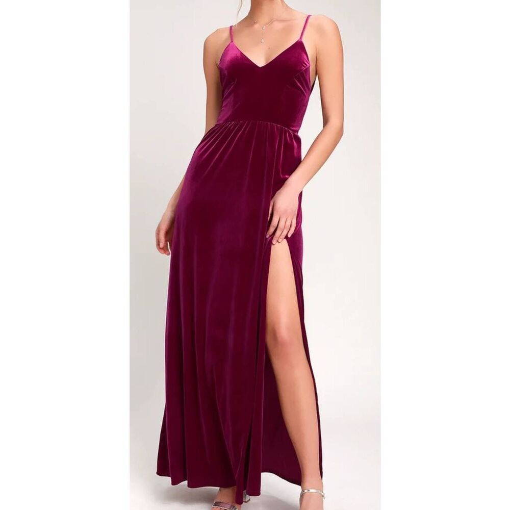 Lulu's Final Song Magenta Velvet Maxi Dress SZ Medium